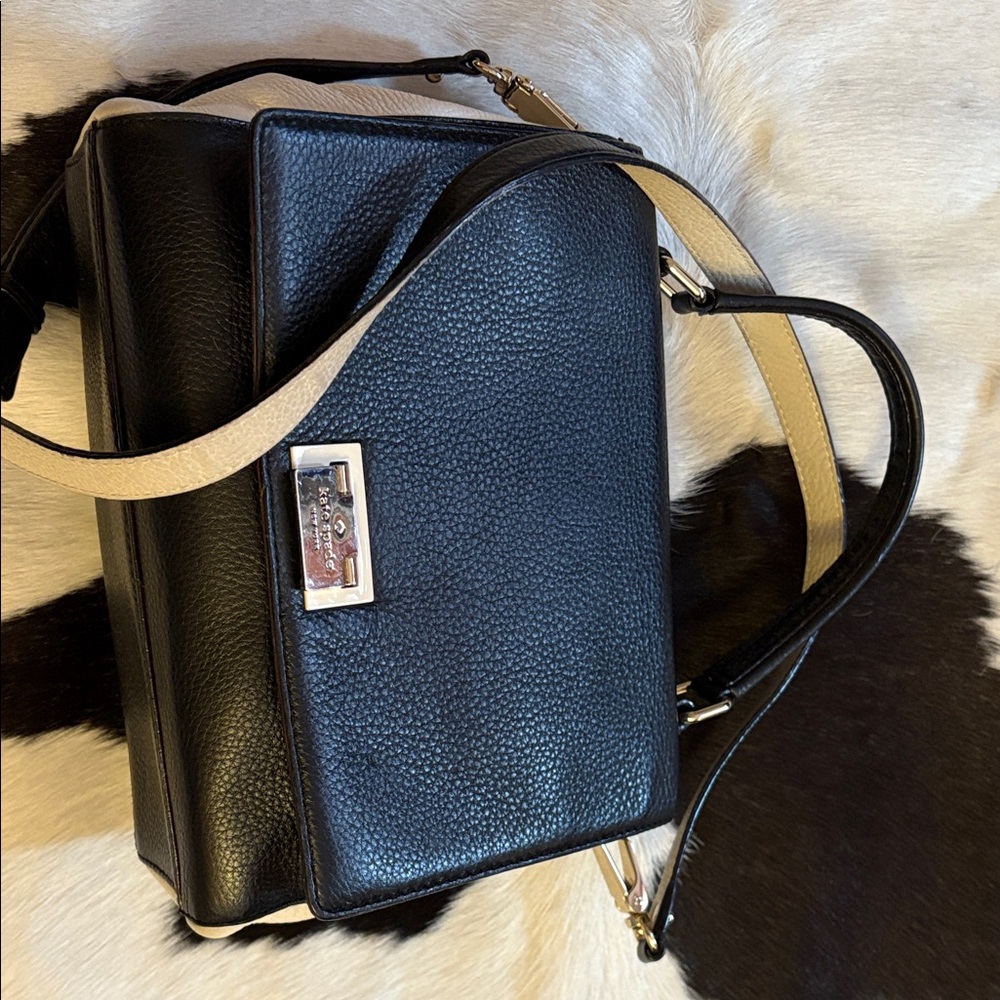 Kate Spade Black Leather Satchel with Cream Accents